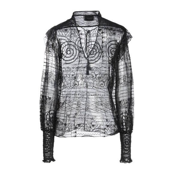 DONDUP black embroidered detailing v-neck Blouse - Picture 2 of 11